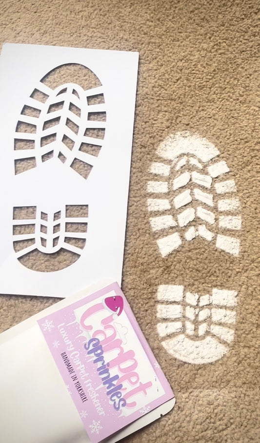 Santas footprints set with a large pouch of carpet sprinkles